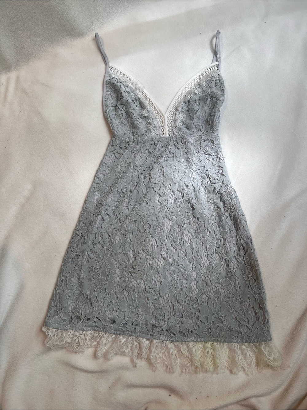 PrettyLittleThing Light Gray Lace High-Low Slip Dress